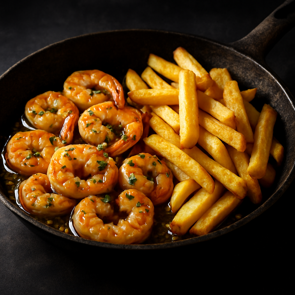 Camarão Alho e Óleo c/ Fritas (com casca)